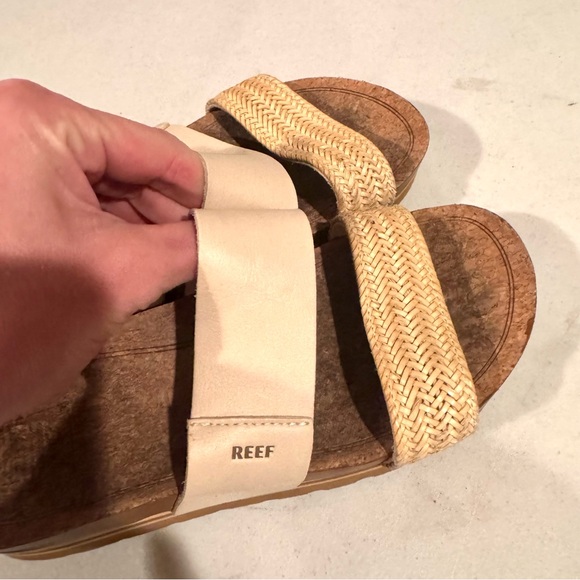 Reef Cushion Vista Hi Braided Strap Platform Leather Slides Cream Size 7 - Picture 5 of 8
